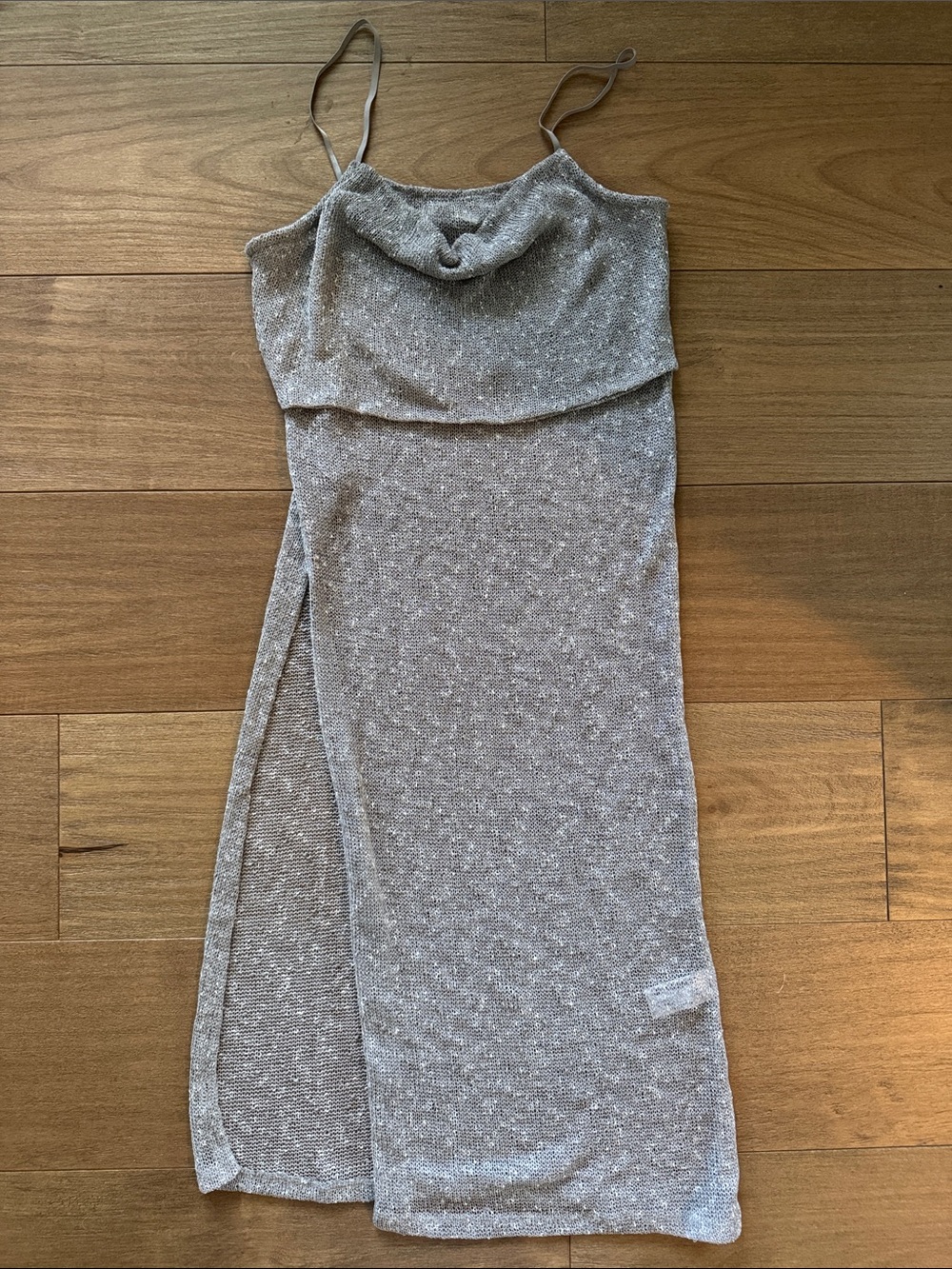Zara Grey Knit Slip Dress with High Slit